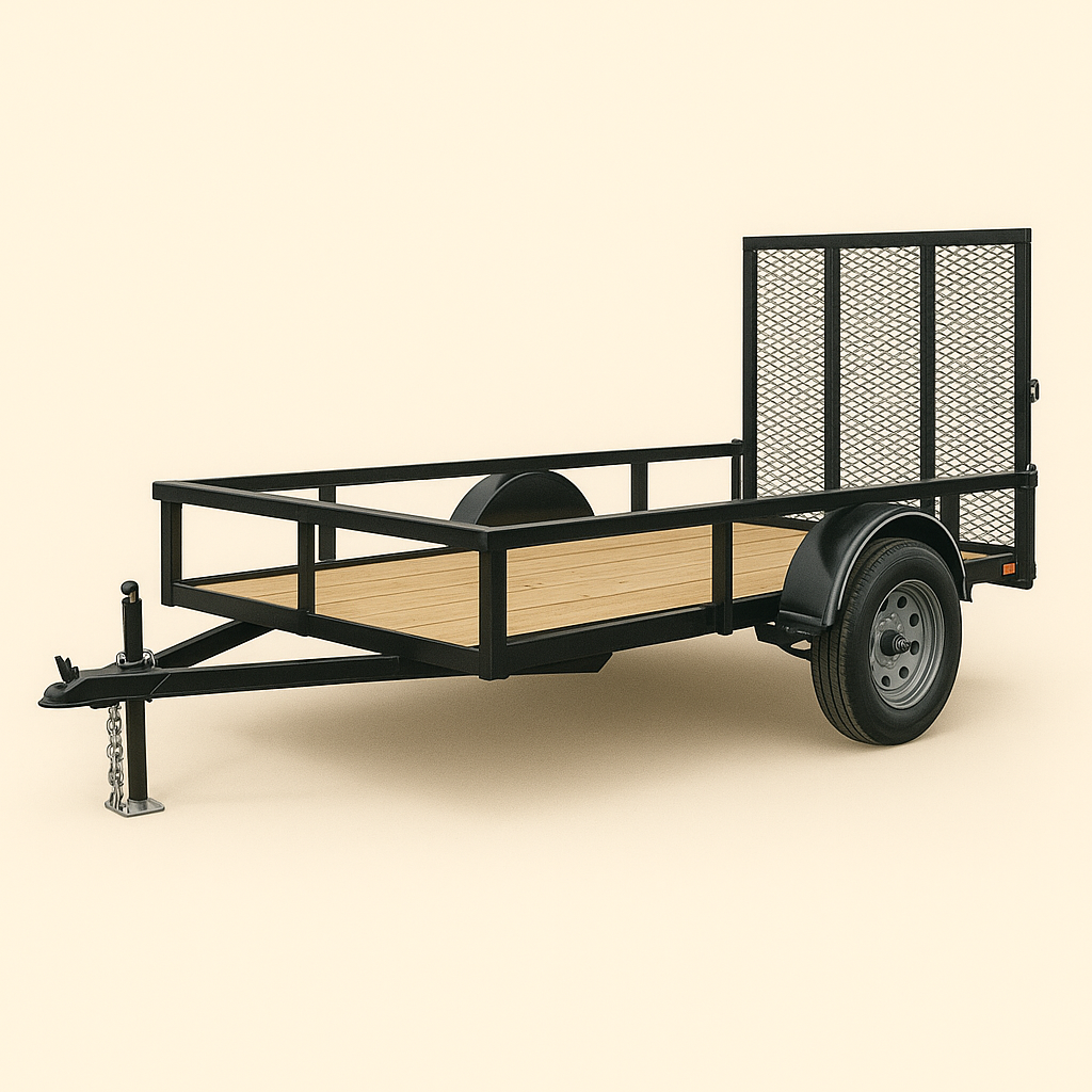 Remorque plate-forme utilitaire 6x10' – Essieu simple avec porte arrière grillagée